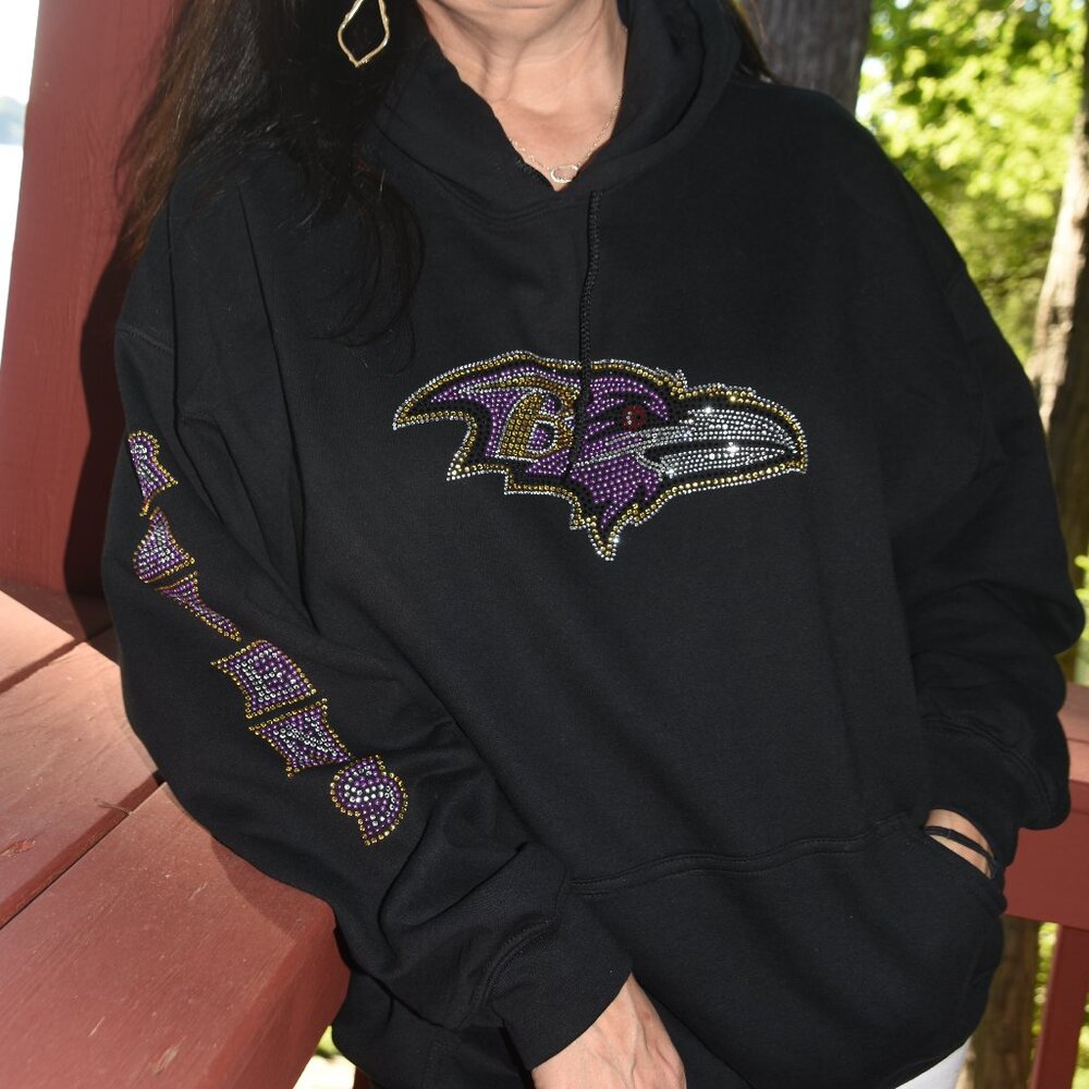 Ravens rhinestone hoodie Ravens on sleeve S M L XL 2X 3X 4X 5X
